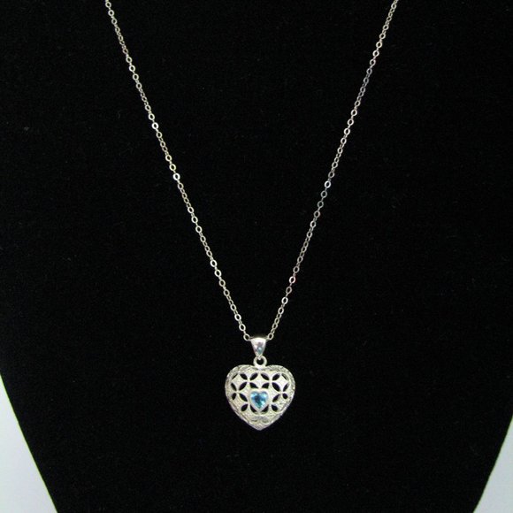 Avon / 925 Silver Jewelry - Avon Ocean Heart Blue Topaz 925 Sterling Silver Necklace